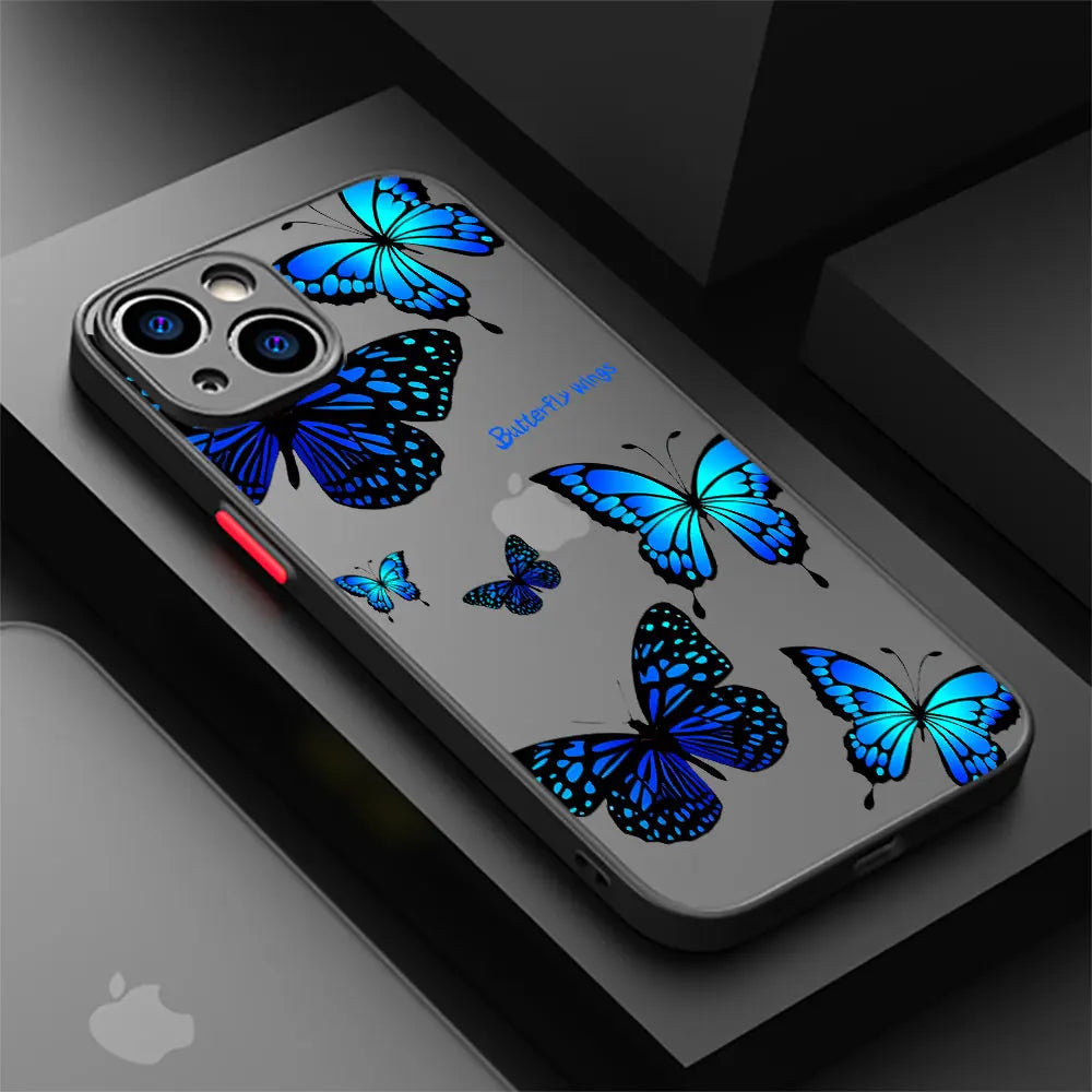 Blue Pinks Flower Butterfly cases For iPhone