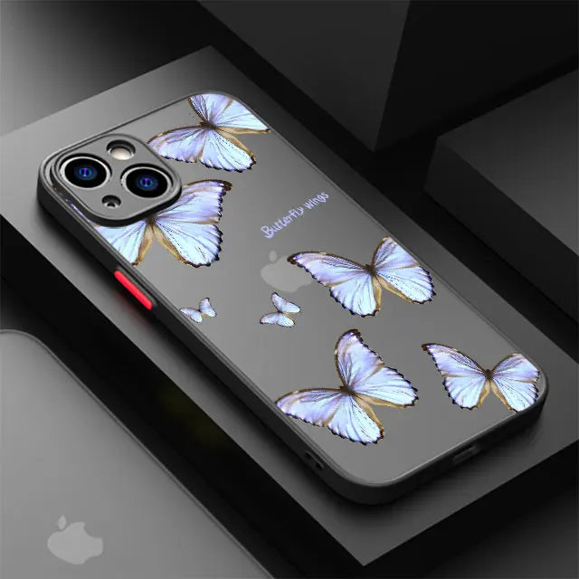 Blue Pinks Flower Butterfly cases For iPhone