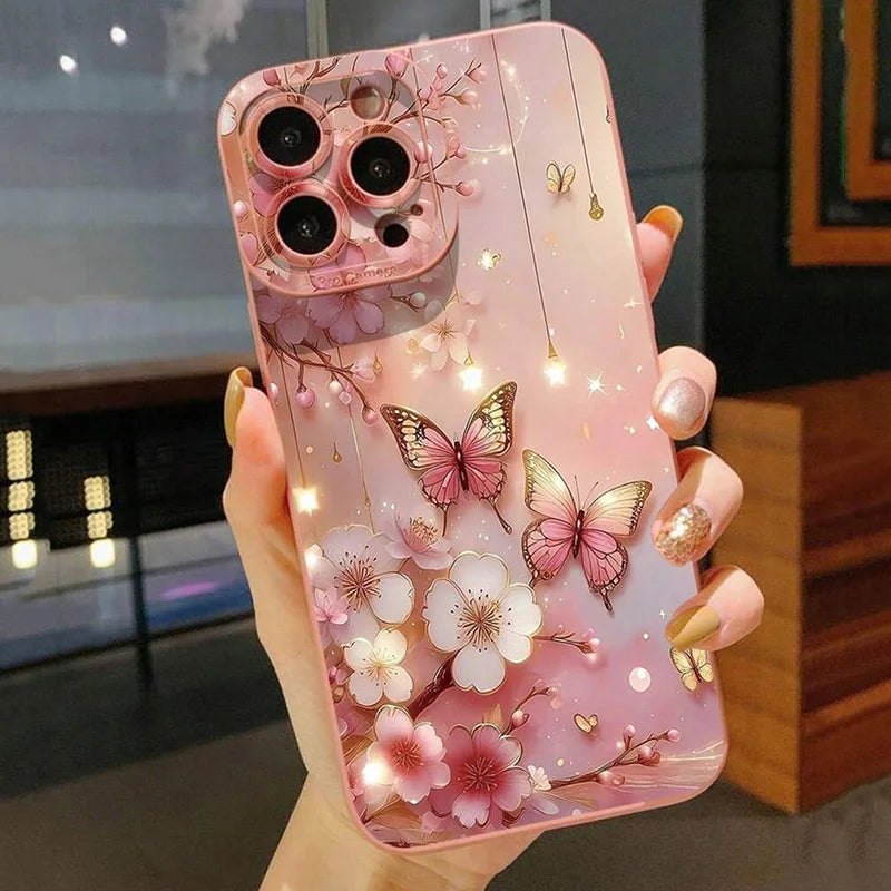 Butterfly & Floral Design Shockproof Phone Case For iPhone