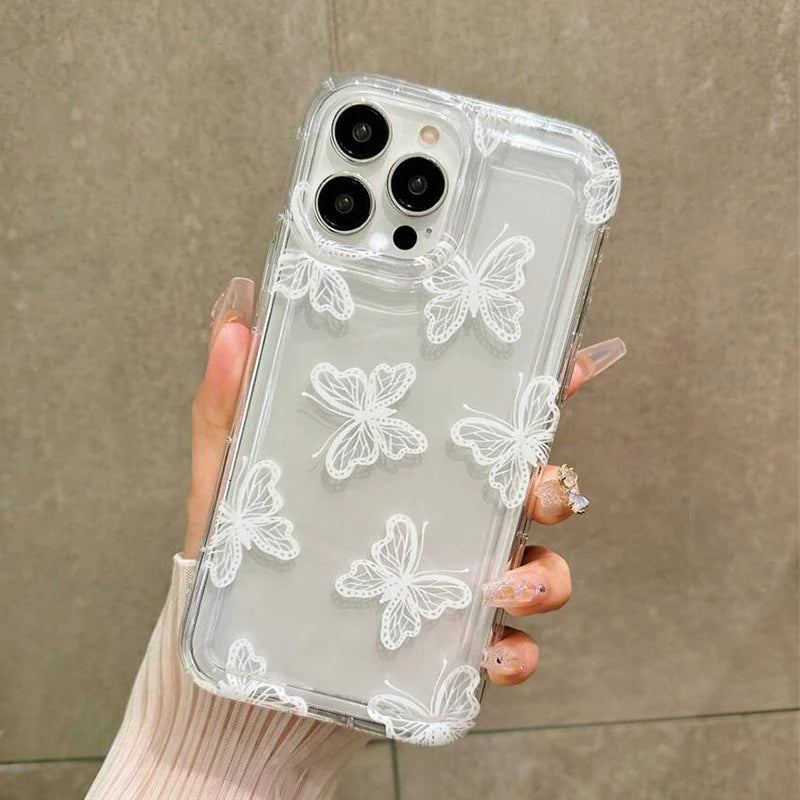 Cartoon White Butterfly Clear Case For iPhone