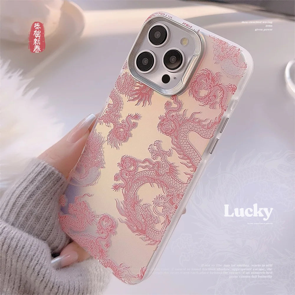 Cartoon Laser Pink Dragon Case for iPhone