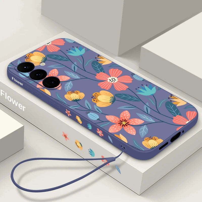 Colorful Flower Silicone Lanyard Case For Samsung