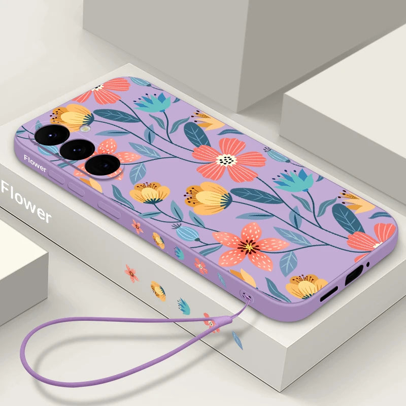 Colorful Flower Silicone Lanyard Case For Samsung