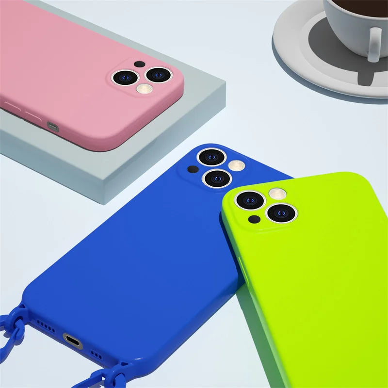 Crossbody Lanyard Liquid Silicone Case For iPhone