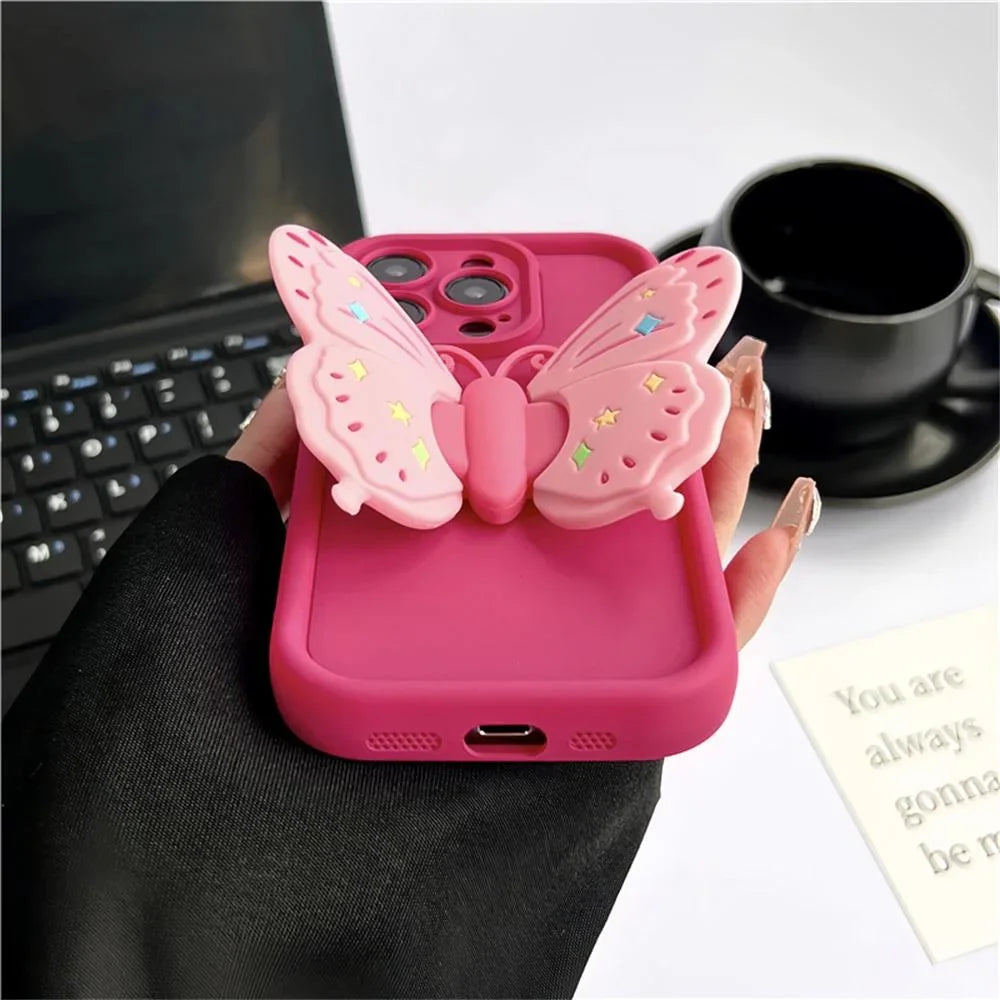 3D Butterfly Folding Stand Bracket Case For iPhone