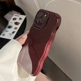 Cute Wine Red Wave Frame Case For iPhone