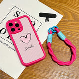 Fashion Smile Pink Love Heart Soft Lanyard Rope Phone Case For iPhone