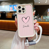 Fashion Smile Pink Love Heart Soft Lanyard Rope Phone Case For iPhone