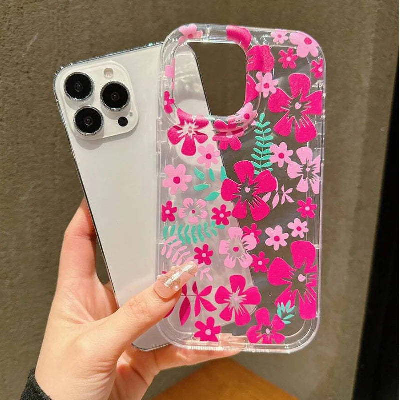 Flower Summer Pink Floral Transparent  Phone Case For iPhone