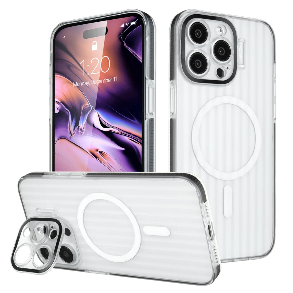 Fold Lens Stand Corrugated Pattern Case For iPhone