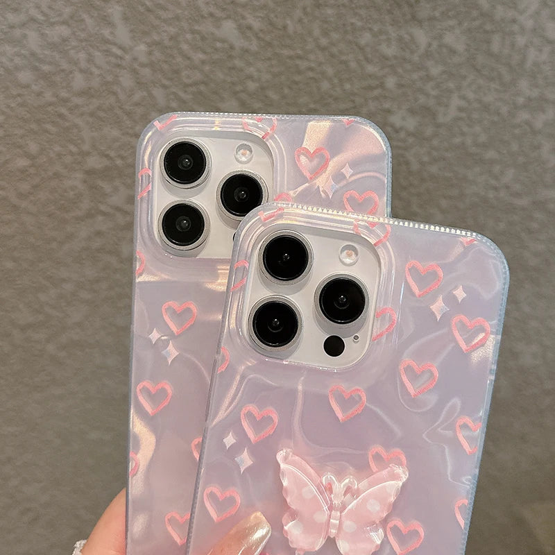 3D Polka Dot Butterfly Water Ripple Love Heart Phone Case For iPhone