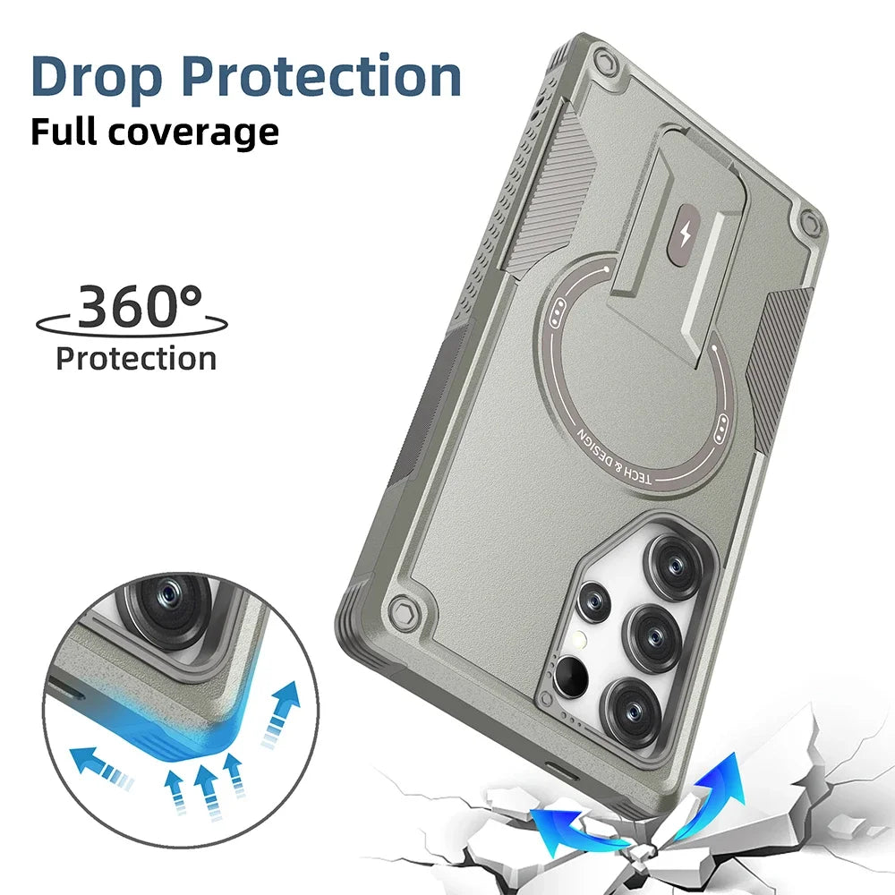 Luxury Military Grade Anti-fall Invisible Bracket Magnegic Case For Samsung