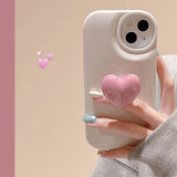 Solid Color 3D Heart Stand Phone Case For iPhone