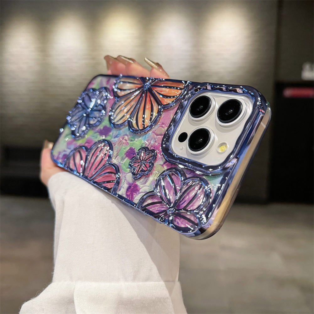 Electroplated Oil Painting Flowers Soft Case for IPhone