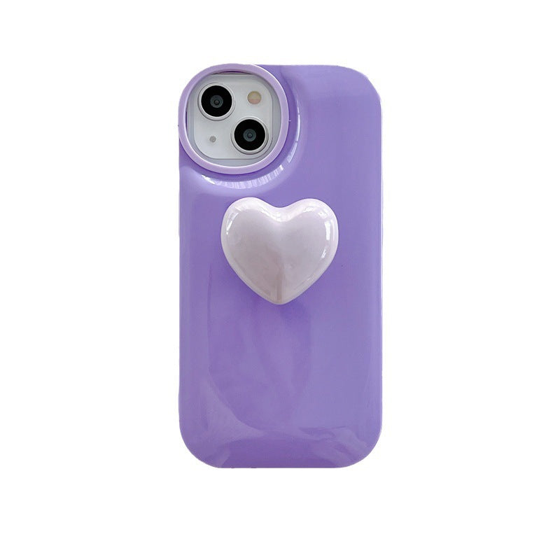 Solid Color 3D Heart Stand Phone Case For iPhone