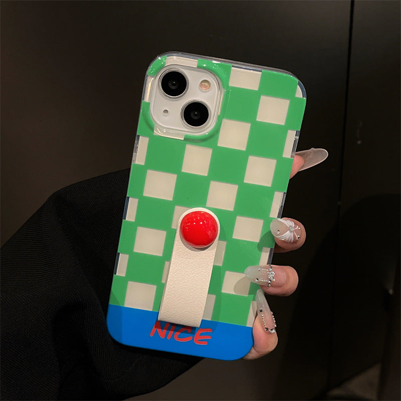 Spliced plaid Polka Dot Ring Buckle Mobile Phone Case For iPhone