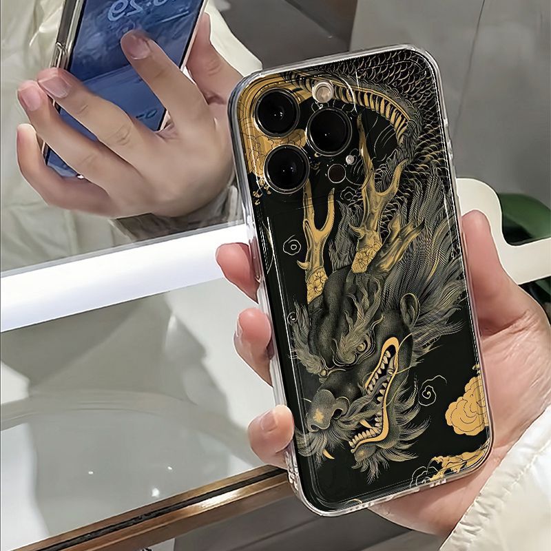 Black Gold Dragon Soft Phone Case For iPhone