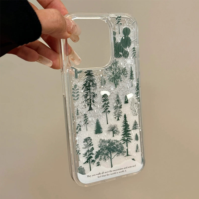 Snow Forest Green Pine Double-layer Acrylic Phone Case For iPhone