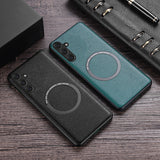 Plain Leather Magnetic Phone Case For Samsung