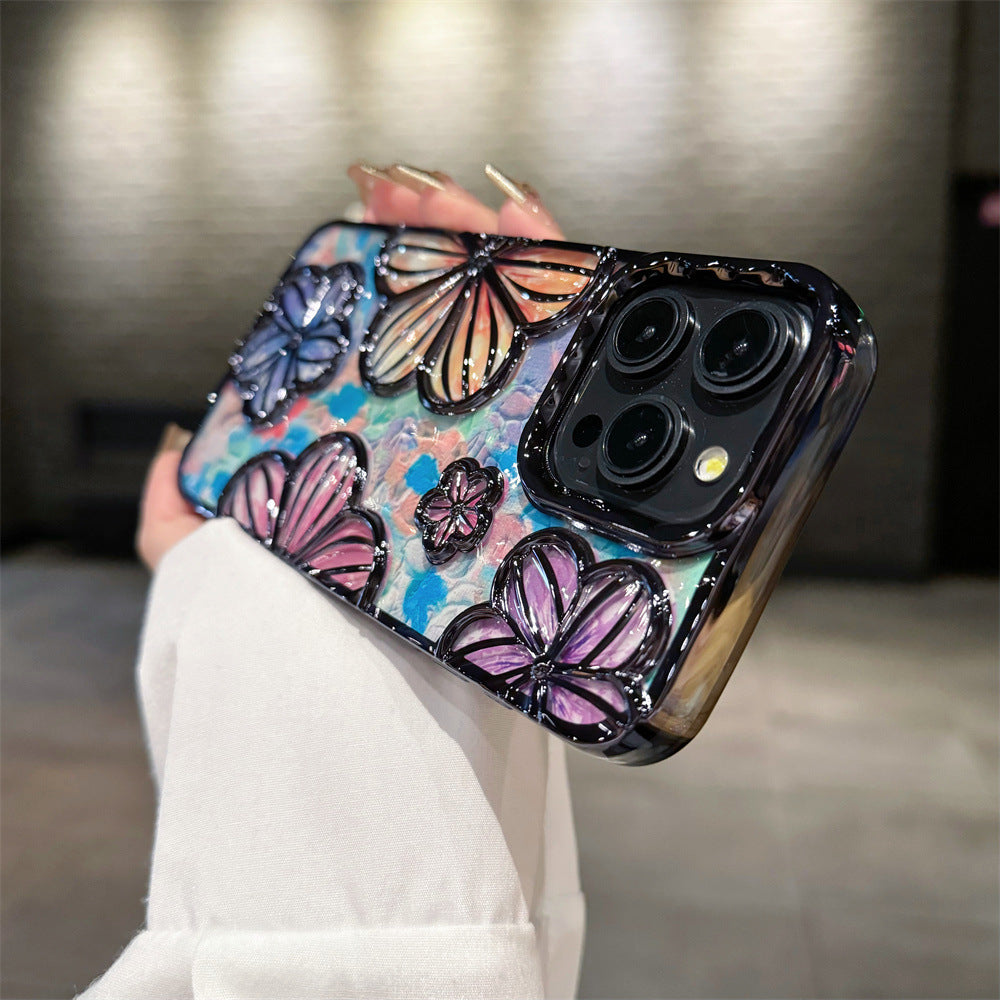 Electroplated Oil Painting Flowers Soft Case for IPhone