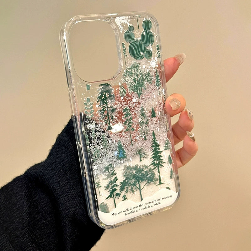 Snow Forest Green Pine Double-layer Acrylic Phone Case For iPhone