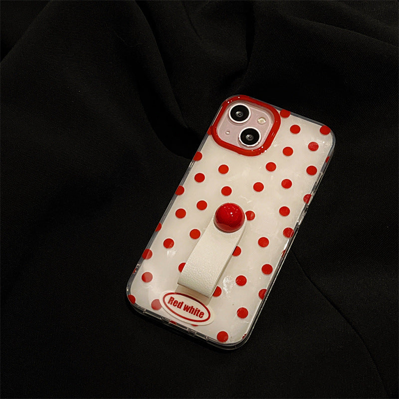 Spliced plaid Polka Dot Ring Buckle Mobile Phone Case For iPhone