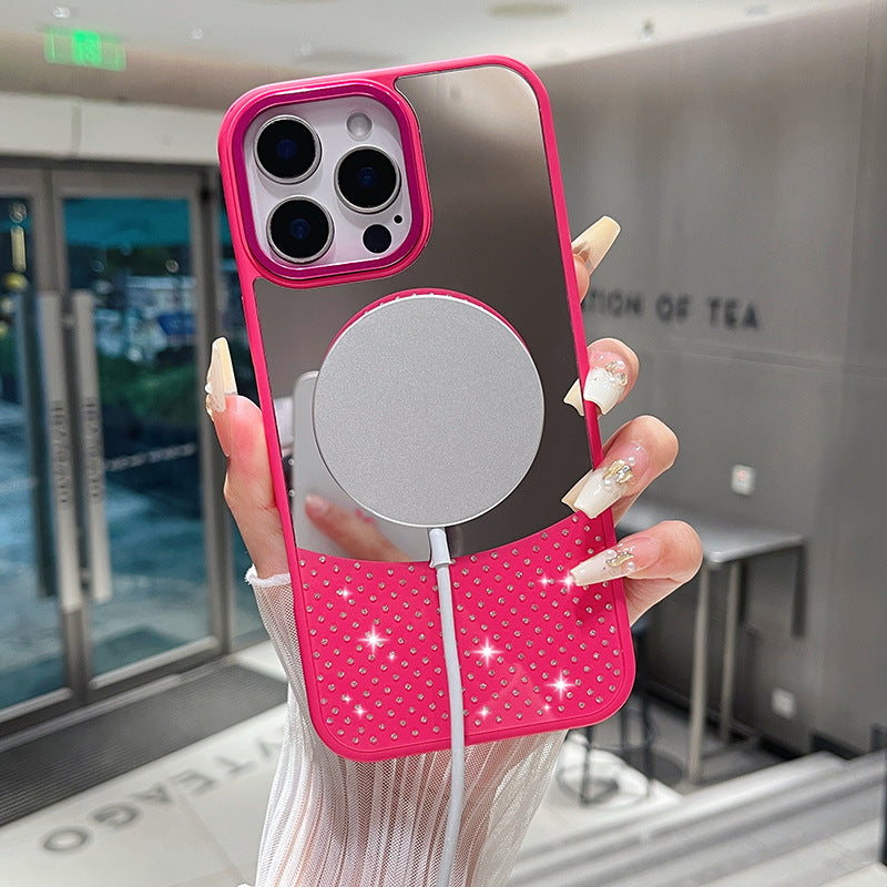 Color Mirror Rhinestone Magnetic Phone Case For iPhone