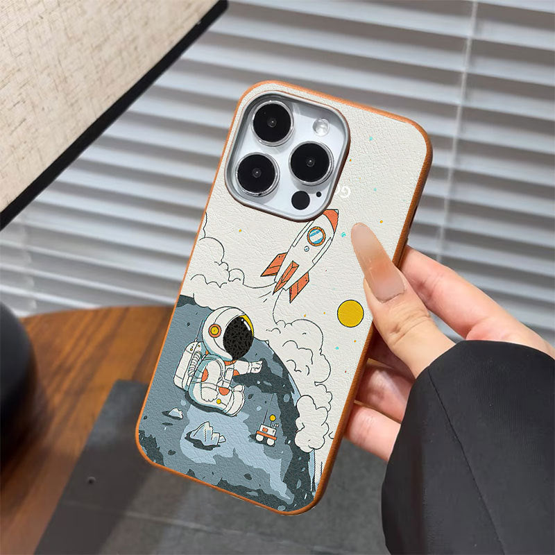 Simple Astronaut Leather Phone Case For iPhone