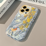 Osmanthus Goldfish Feather Pattern Transparent Phone Case For iPhone