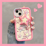 3D Pink Star Stand Phone Case For iPhone