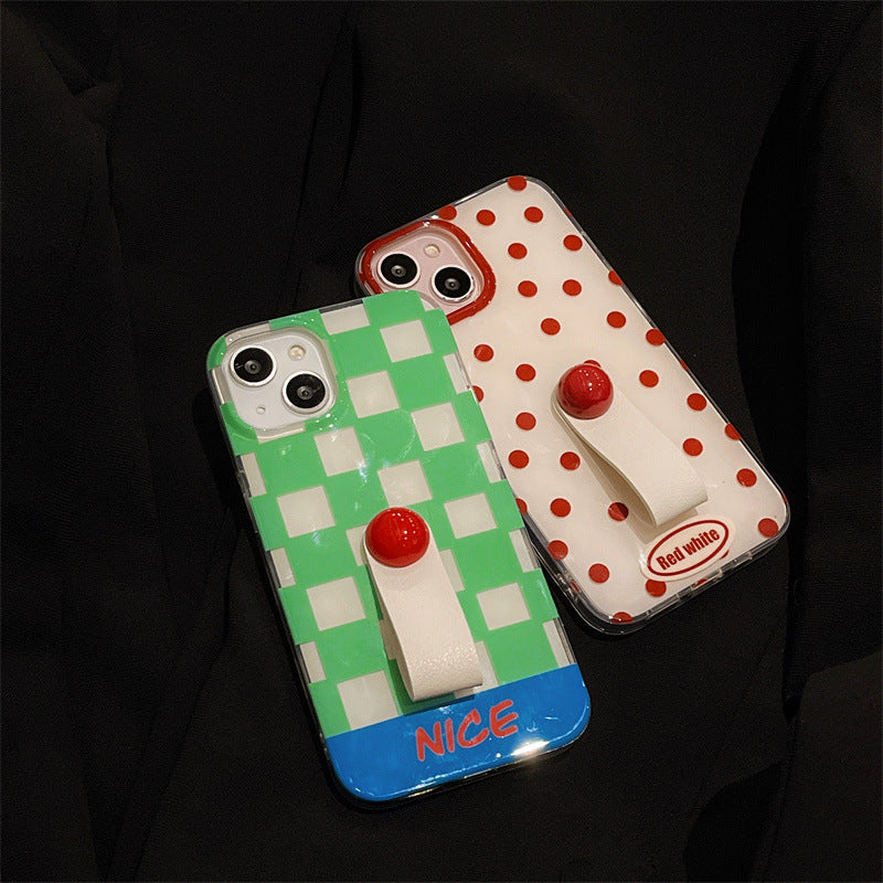 Spliced plaid Polka Dot Ring Buckle Mobile Phone Case For iPhone