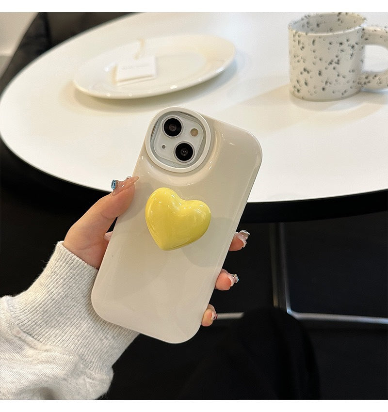 Solid Color 3D Heart Stand Phone Case For iPhone