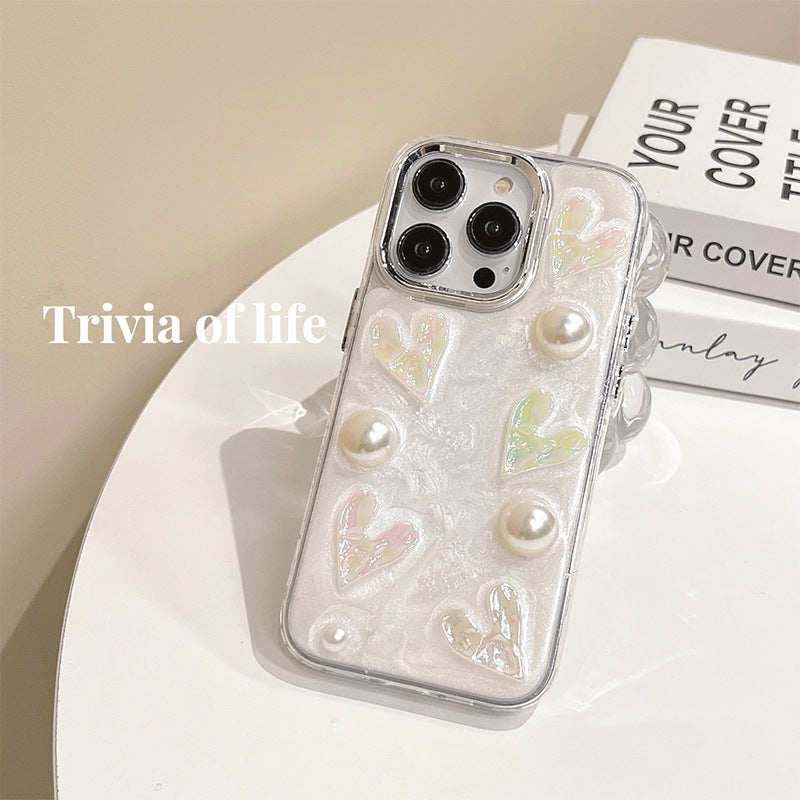 3D Heart Pearl Phone Soft Case For iPhone