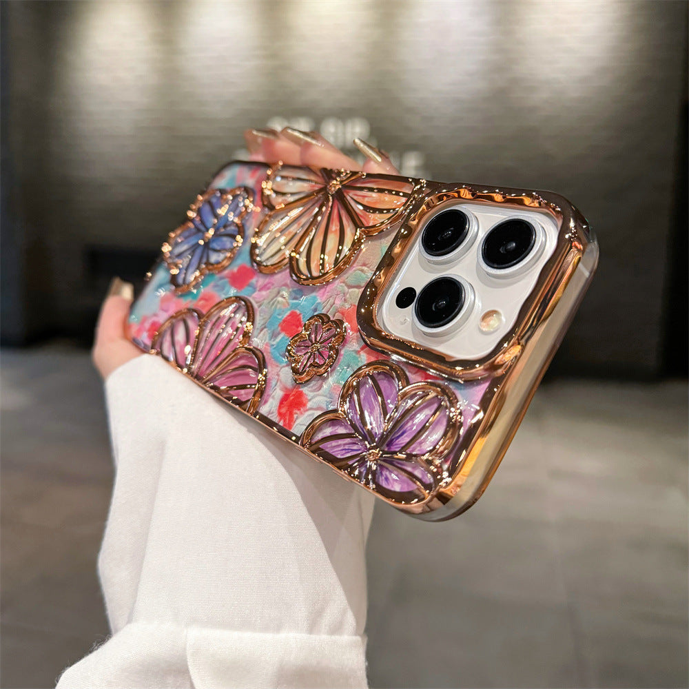 Electroplated Oil Painting Flowers Soft Case for IPhone