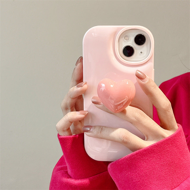 Solid Color 3D Heart Stand Phone Case For iPhone