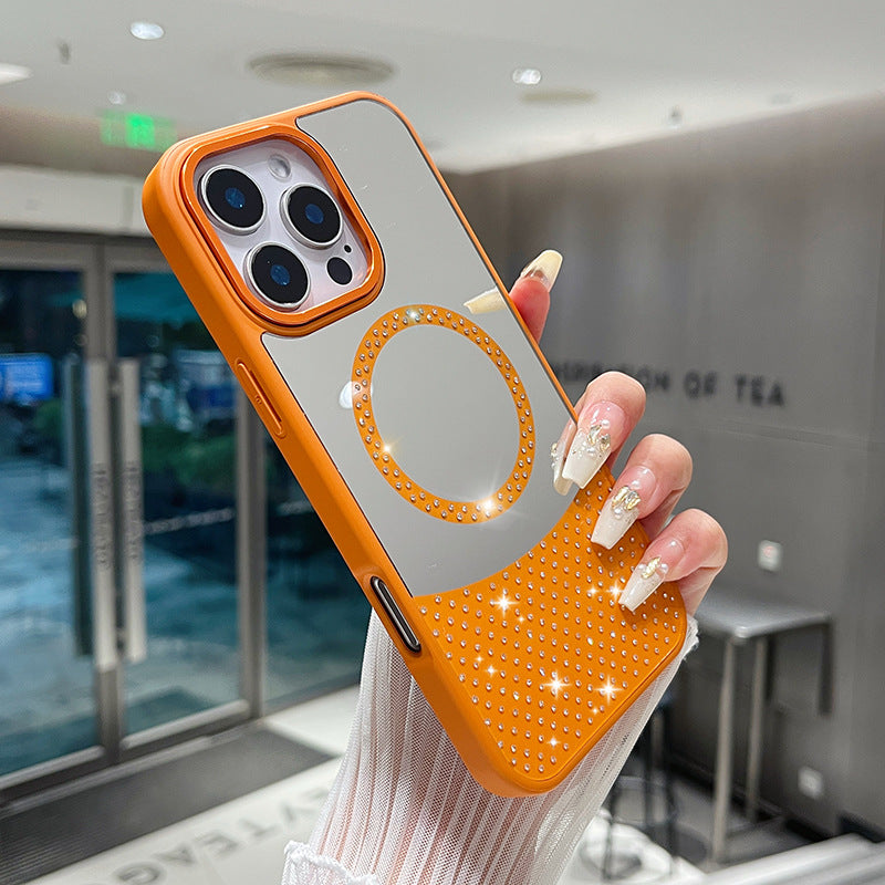 Color Mirror Rhinestone Magnetic Phone Case For iPhone