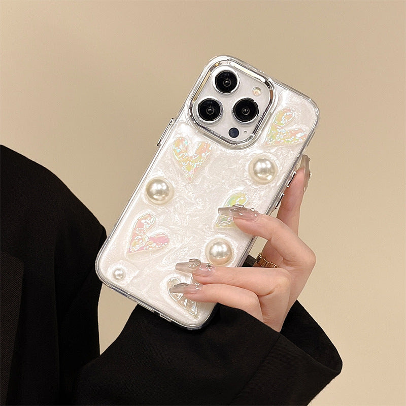 3D Heart Pearl Phone Soft Case For iPhone