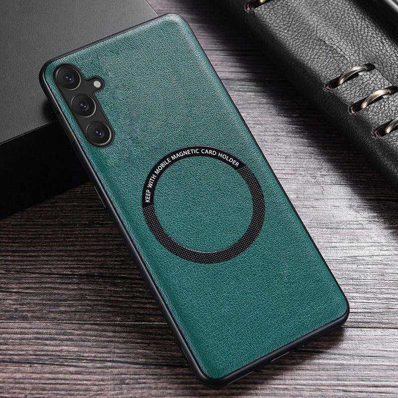 Plain Leather Magnetic Phone Case For Samsung