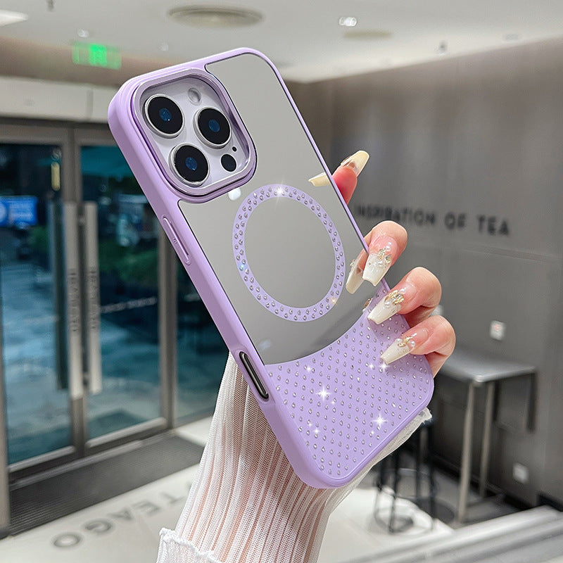 Color Mirror Rhinestone Magnetic Phone Case For iPhone