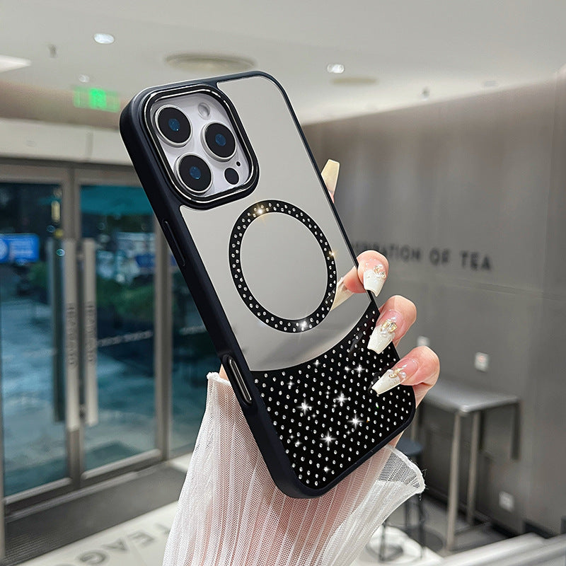 Color Mirror Rhinestone Magnetic Phone Case For iPhone