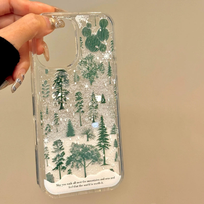 Snow Forest Green Pine Double-layer Acrylic Phone Case For iPhone