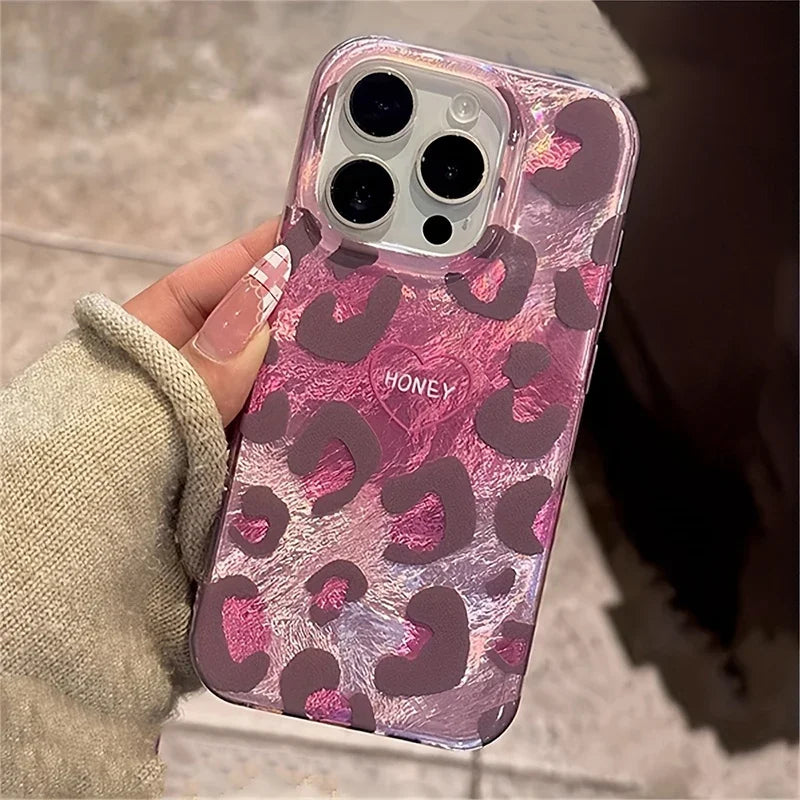 Leopard Print Stylish Lovely Heart Soft Phone Case For iPhone