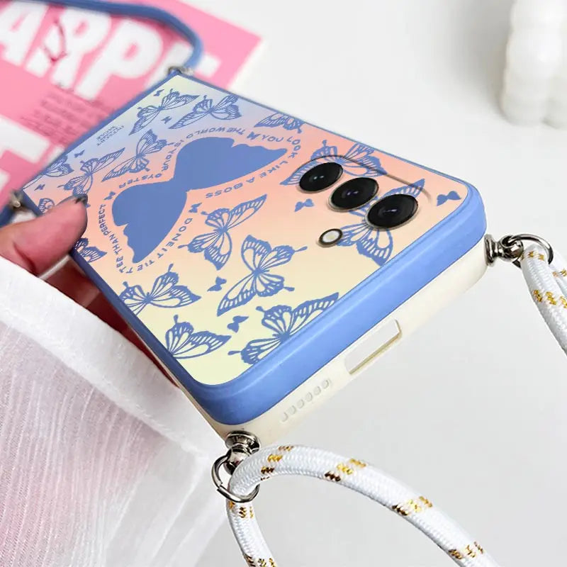 Shining Butterfly Lanyard Silicone Phone Case For Samsung