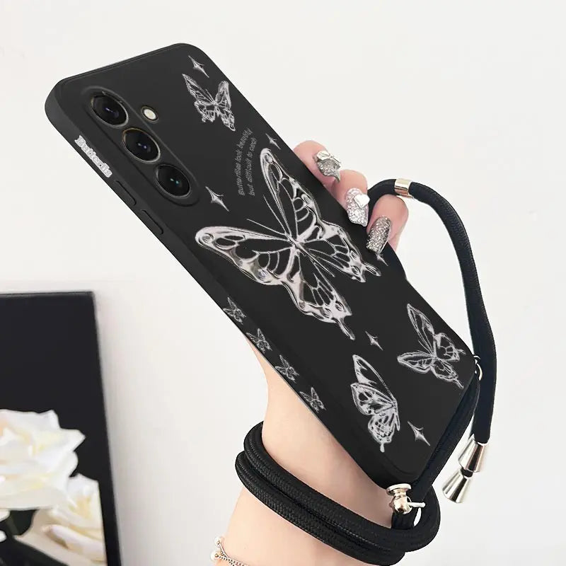 Butterfly Lanyard Silicone Phone Case For Samsung