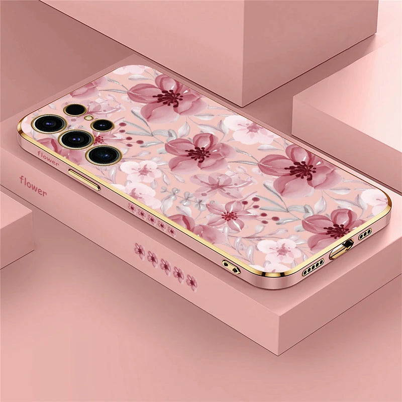 Plating Flower Pattern Phone Case For Samsung