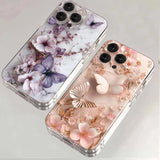 Butterfly Transparent Soft Flower Pattern Phone Case For iPhone