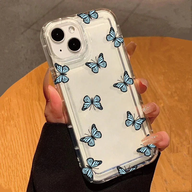 Cartoon White Butterfly Clear Case For iPhone