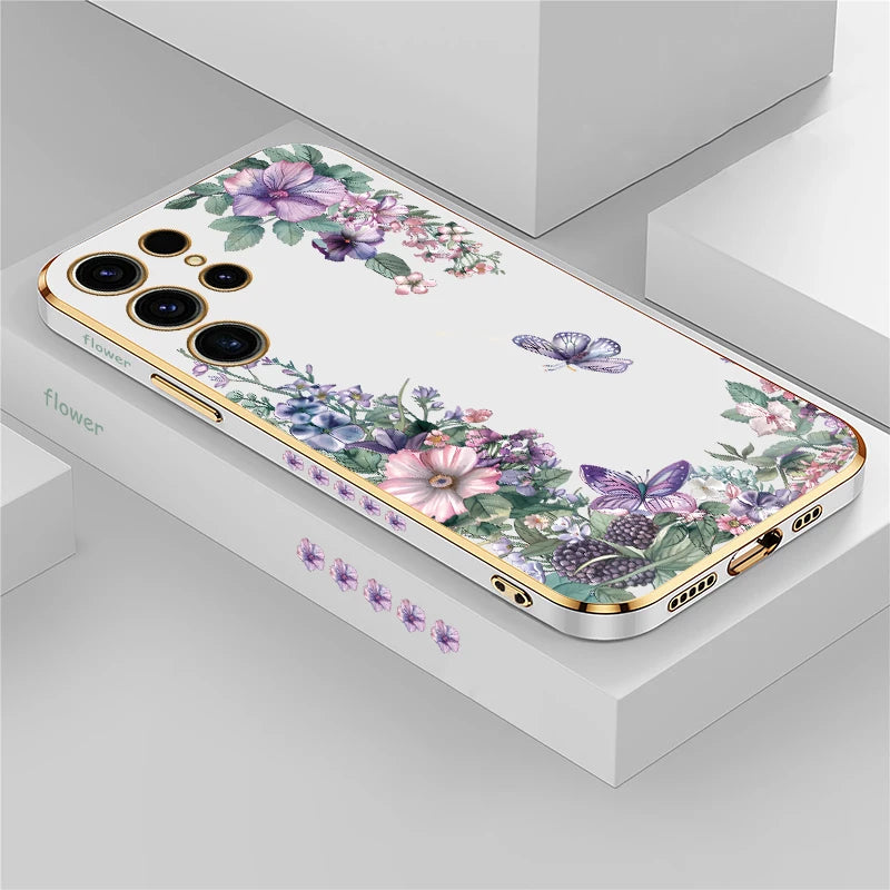 Flower Printing TPU Soft Plating Phone Case For Samsung