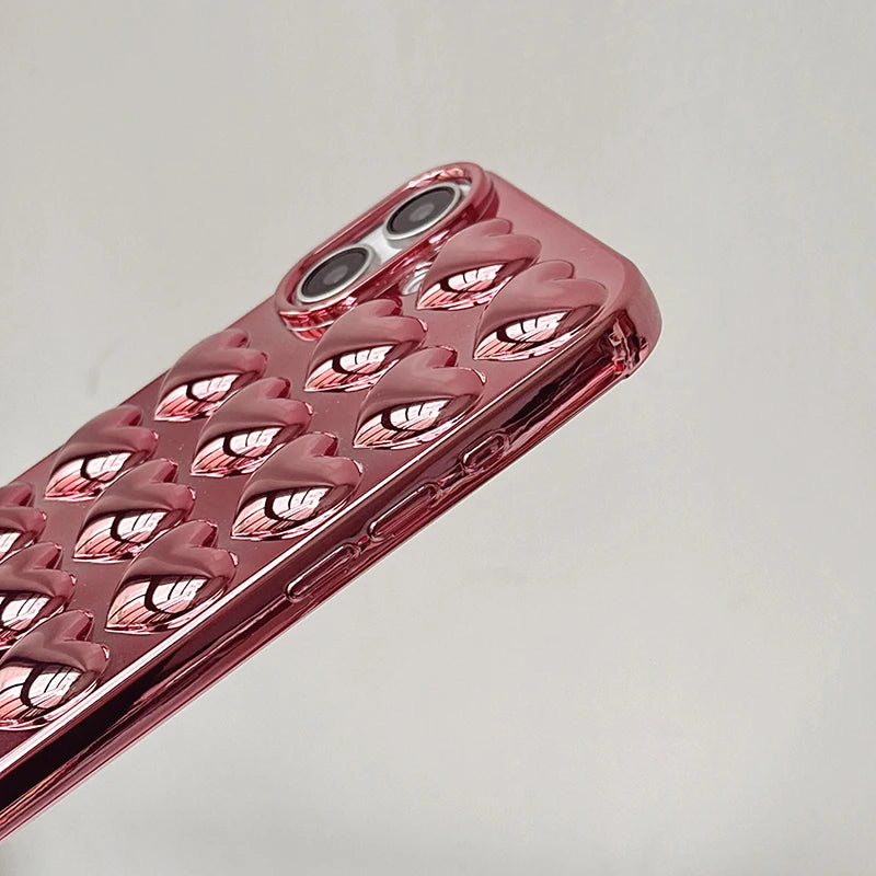Plating Rose Gold 3D Love Heart Glossy Back Cover Case For iPhone