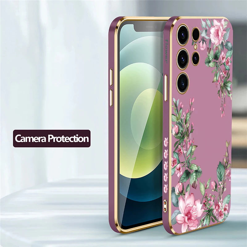Flower Printing TPU Soft Plating Phone Case For Samsung
